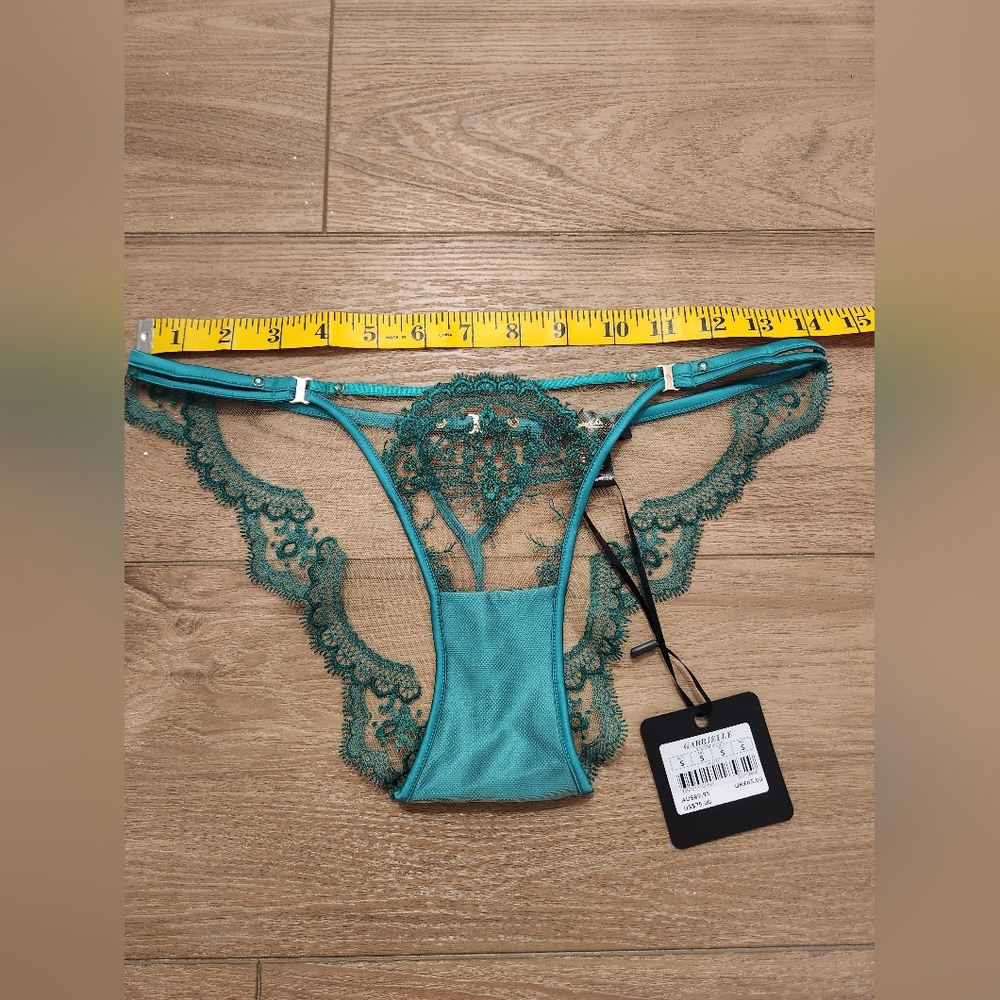 💋SET💋 Honey Birdette Gabrielle Emerald 32DD Brief Panty Small + Garter S NWT - Picture 11 of 12